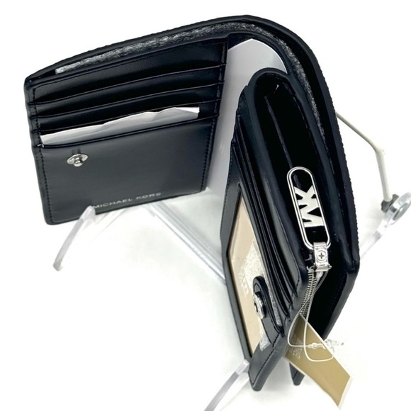 Michael Kors Medium Empire Leopard Logo Snap ZA Wallet Black Multi - Picture 7 of 10